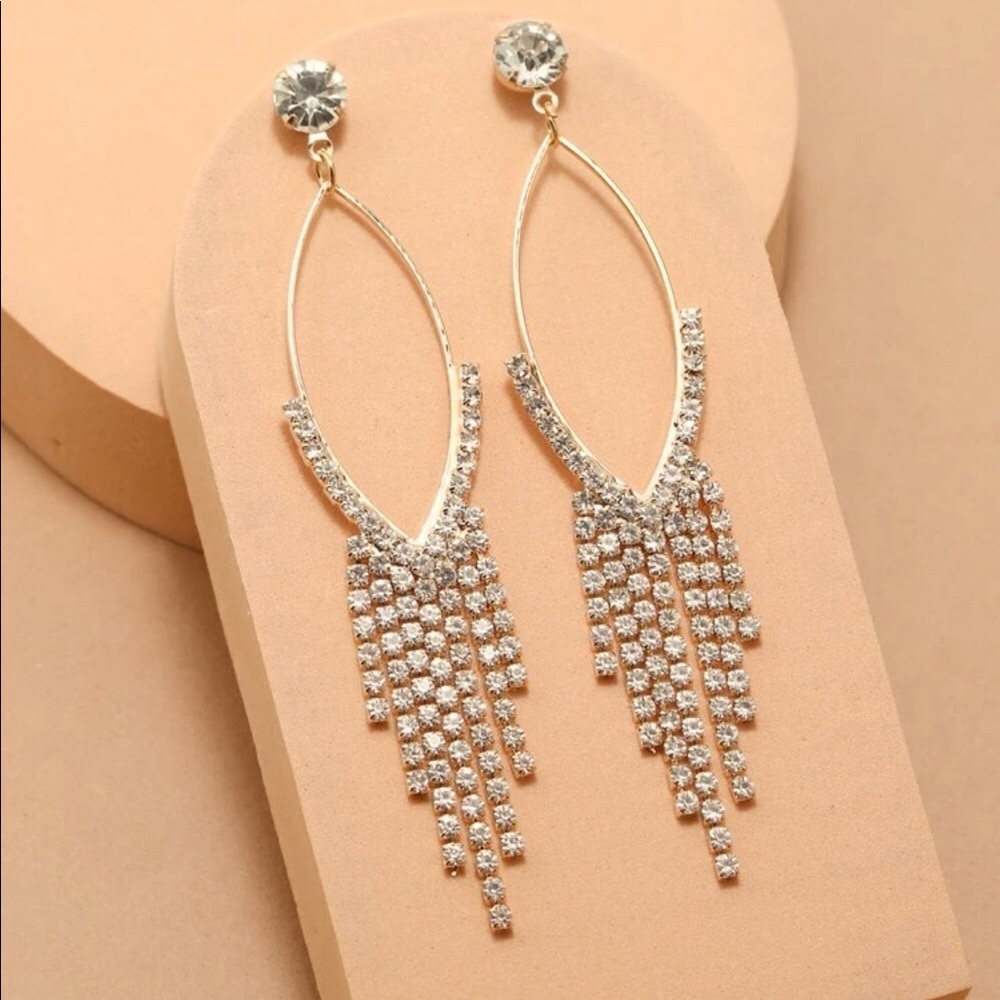 NWT Boutique Bridal Earrings Encrusted Gold Statement Dramatic Formal
